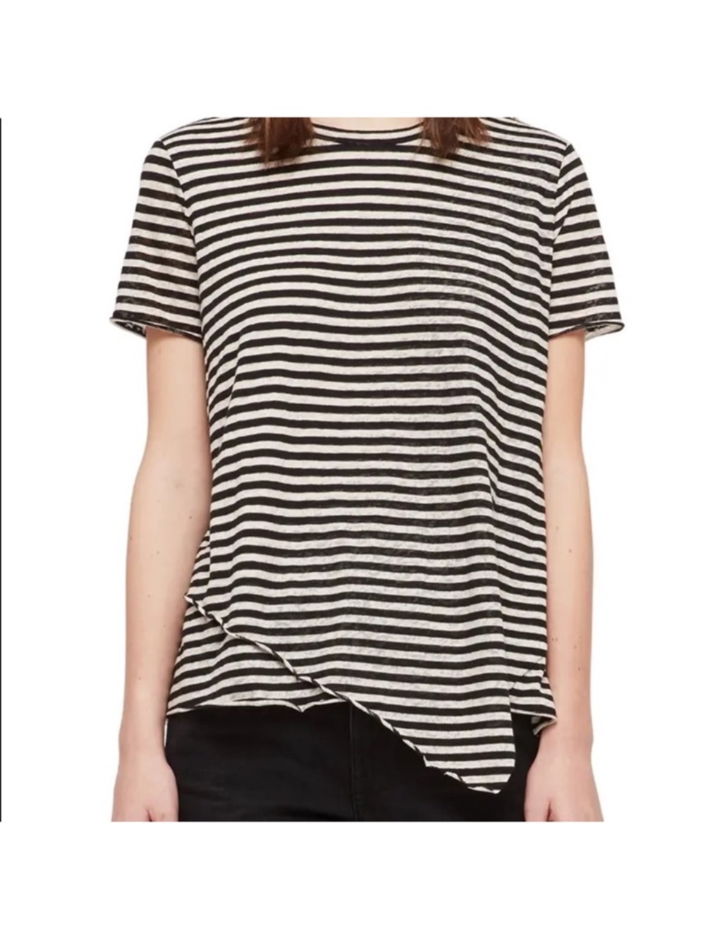 All Saints NWT XS Daisy Black and White Striped Short Sleeve Crewneck Tee